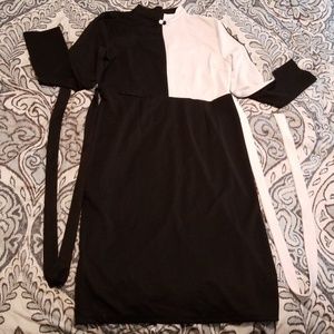 Long sleeve black & white dress